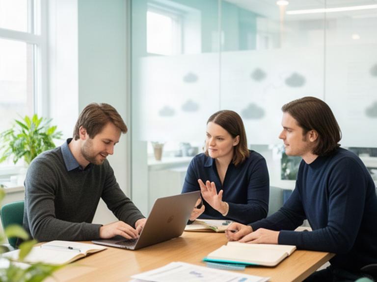 Cloud consultancy team working together in a bright office near Spellow Lane in Liverpool